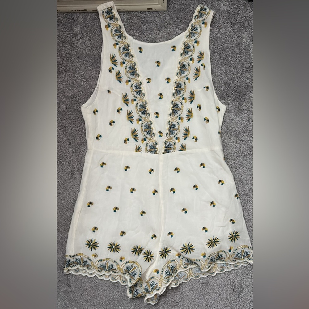 Free People Cream Embroidered Jumpsuit
